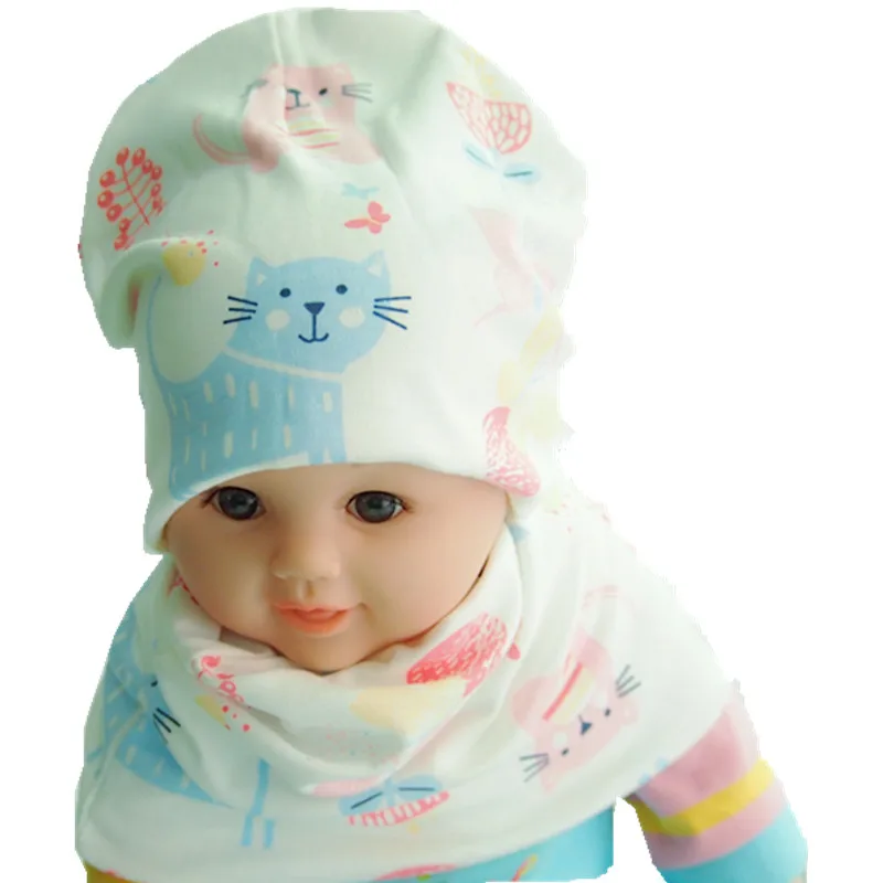 cat white Хлопковый Детский шарф с рисунком звезды, сердца, якоря, мороженого, шапочки Детские шапки с воротником для мальчиков и девочек Детские колпачки костюмы - Цвет: cat white