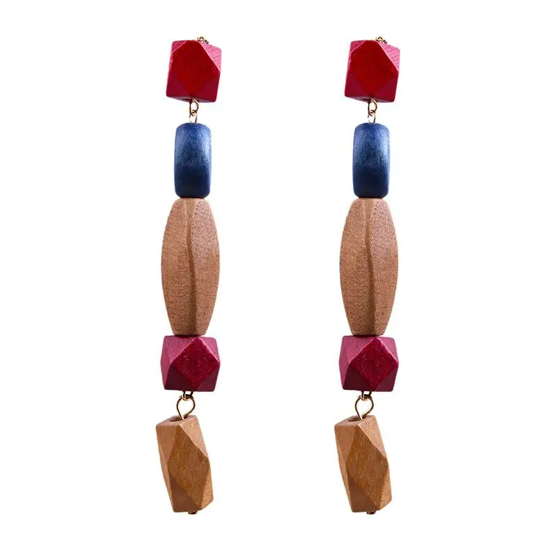 2018 New Retro geometric wooden earring Korean version simple temperament long pendant personality studs | Украшения и аксессуары