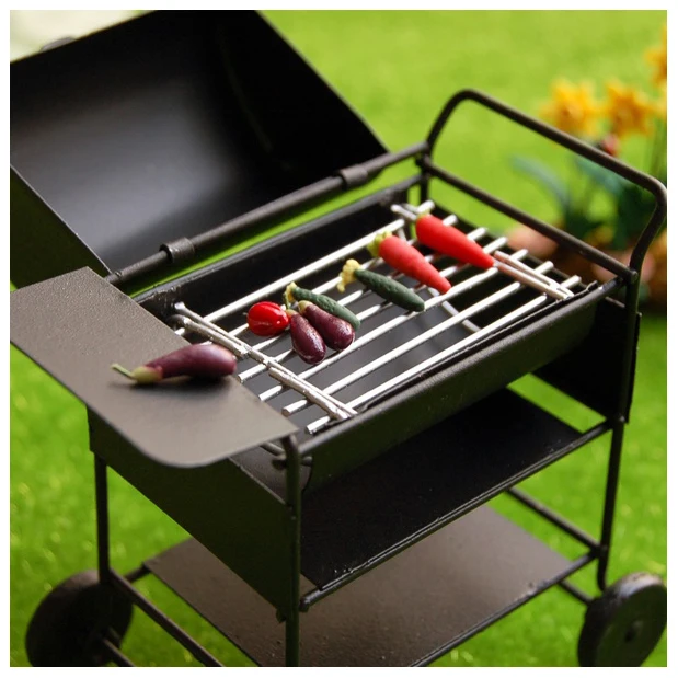 

LCLL-1:12 Dollhouse Miniatures Mini Picnic Barbeque BBQ Roasting Oven Metal Kicthenware Accessories Black