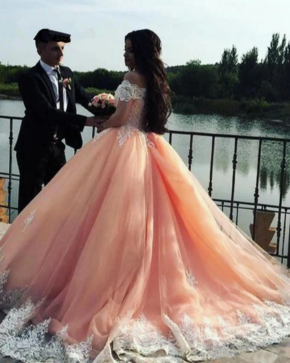 Пышные Платья для Quinceanera 2019 с открытыми плечами кружевное бальное платье из тюля