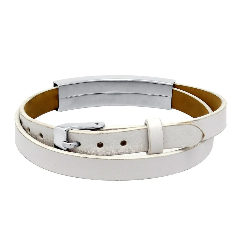 Регулируемый браслет из натуральной кожи белого цвета с гравировкой|Браслеты| |