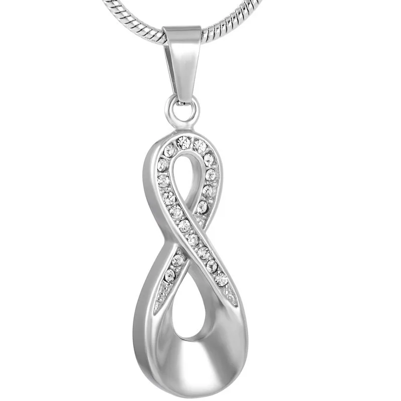 

IJD9168 Love Infinity Stainless Steel Crystal Keepsake Memorial Urn Jewelry Cremation Ashes Pendant Necklace for Women and Men
