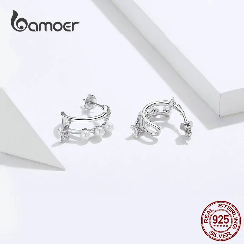bamoer Dazzling Stars Dangle Earrings for Women 925 Sterling Silver High Quality Wedding Statement Jewelry Pear Earing BSE183