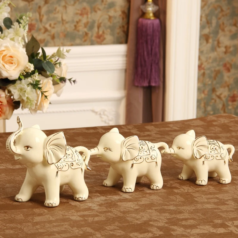 

Ceramic Elephant Family Figurine Porcelain Animal Statue Feng Shui Gift and Craft Ornament for Parents, Birthday and Home Decor