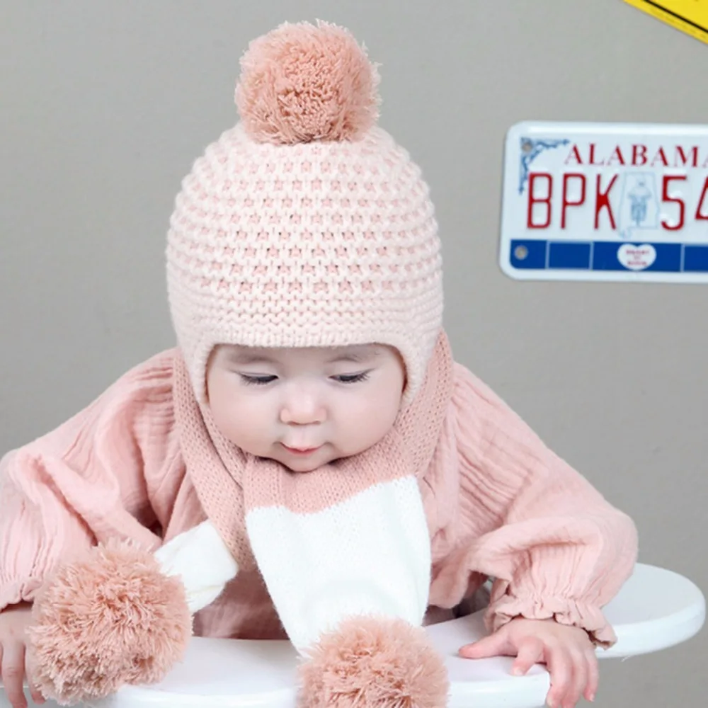 Puseky/детская зимняя шапка и шарф, детская зимняя шапка, детский теплый шарф для мальчиков и девочек, костюм, шапочки, шапки, шарфы, двухслойные вязаные шапки