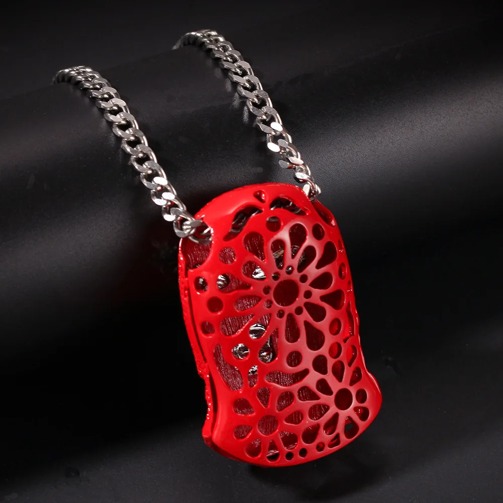 Hip Hop CSGO Pendant Necklace Punk Style Cuban Chain Long Bling Rock Jewelry Rhinestone red Mask Head Charm for Men | Украшения и