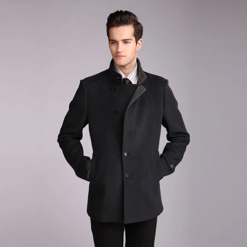 ZHANSHI 2016 Hot Sell Autumn And Winter Men Woolen Coat Fashion Gray Wool Cashmere Blend Free Shipping | Мужская одежда