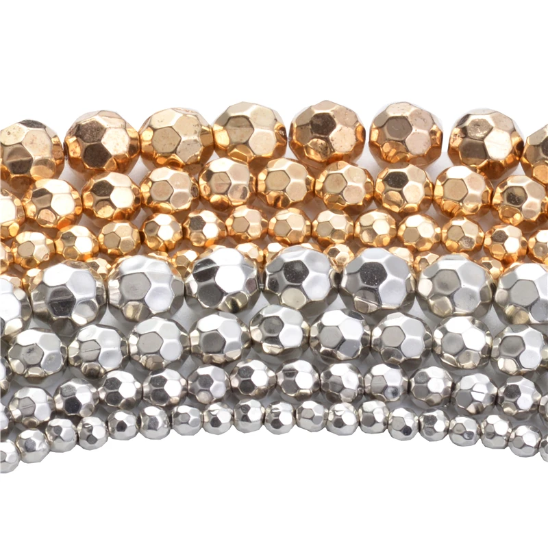 

New Arrival 4/6/8/10mm Rhodium/Gold Color Round Faceted CCB Plastic Beads Crafts With 2mm Hole for DIY Jewelry Findings