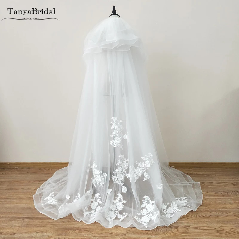 Элегантная Свадебная накидка Длинная с кружевной аппликацией из тюля свадебное