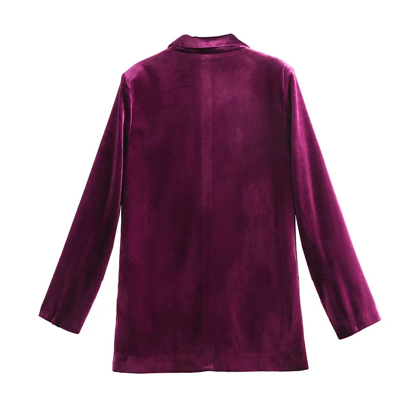 Women Purple Velvet Blazer Double Breasted Jacket With Peal Button Back Split Long Sleeve Velour Coat Female Elegant Outerwear | Женская