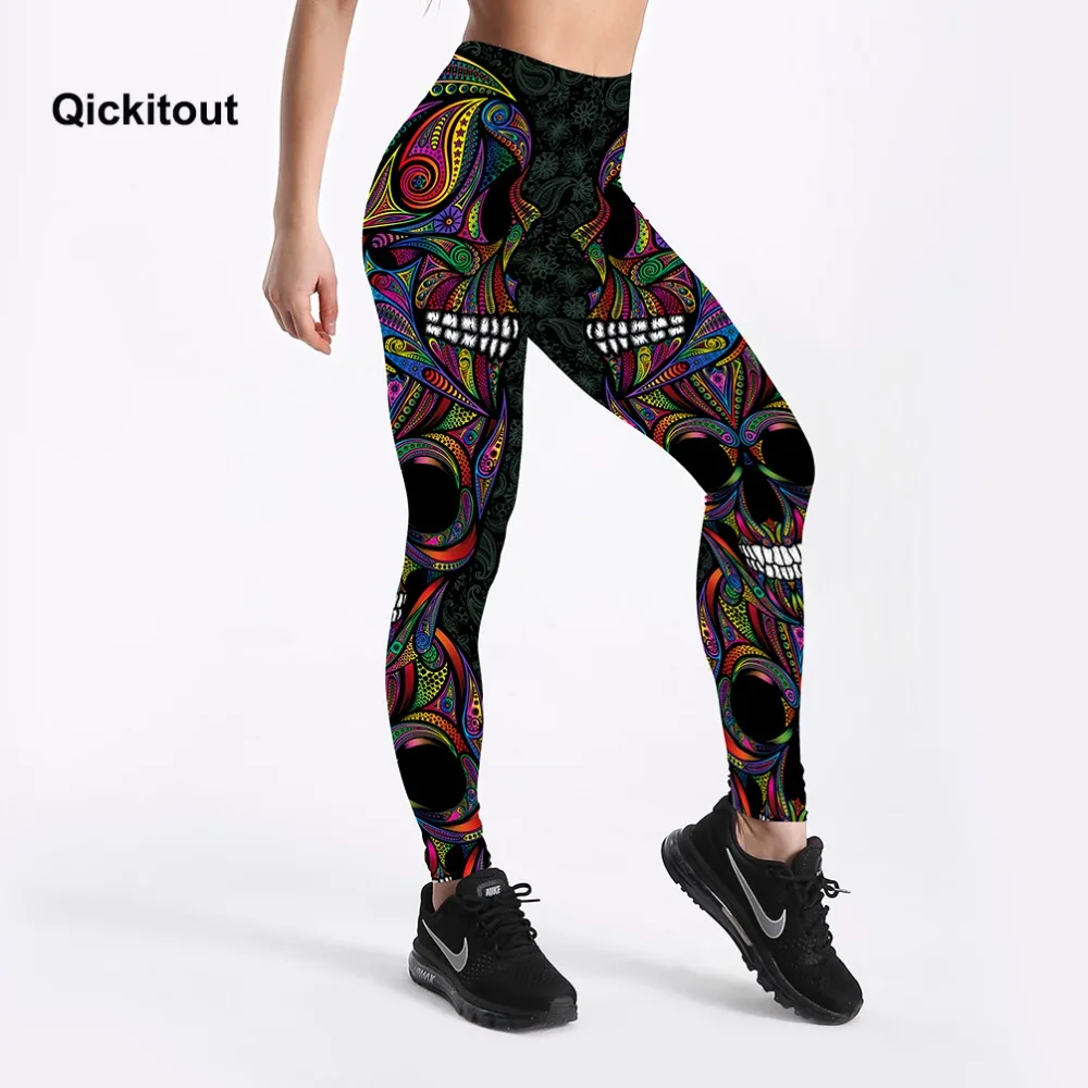 Qickitout Леггинсы для женщин Фитнес Для улыбка маска скелет Красочные Sexy Stretch