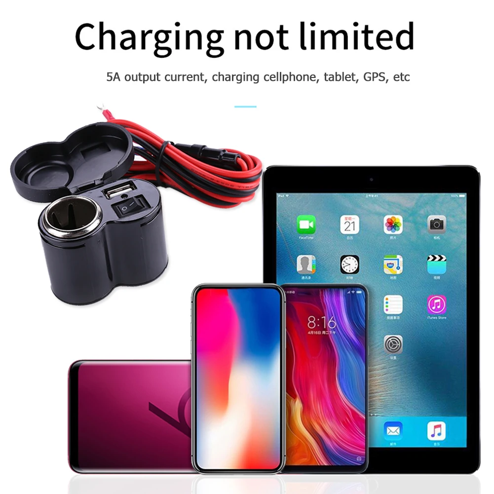 Новый 12V 24V мотоцикл Скутер Руль USB Зарядное устройство Водонепроницаемый синим