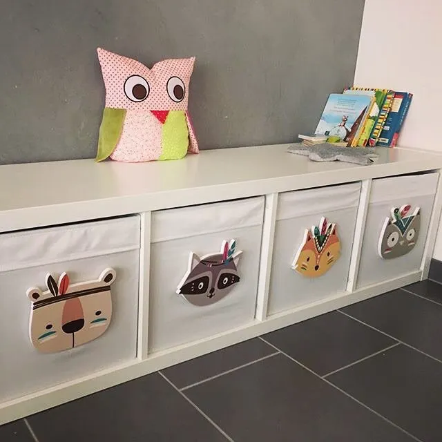 Cute Fox Animal Building Block Wooden Toy Model Wall Stickers Posters For Kid Room Cartoon Nursery Home Children Decoration | Дом и сад