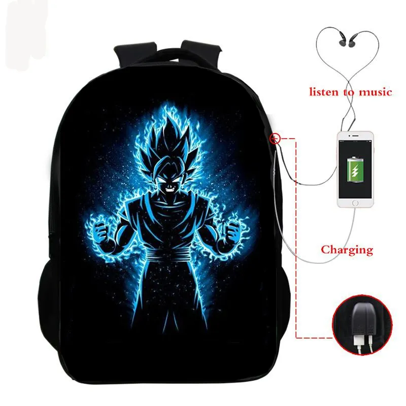 Dragon Ball Z Super Mochila рюкзак с Гоку для наушников школьные сумки дорожные сумки Повседневная сумка для книг usb зарядка SAC A DOC - Цвет: 7
