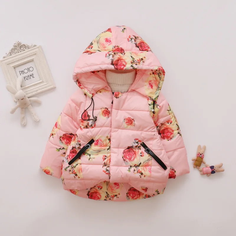 Baby Girls Jacket 2018 Autumn Winter Jacker For Toddler 1-4Y Kids Warm Floral Hooded Children Outerwear Coat Clothes | Детская одежда и