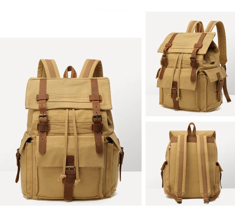 M291 новые мужские холщовые кожаные рюкзаки, винтажный 14 дюймовый рюкзак для ноутбука, мужская дорожная сумка, большая Внешняя usb зарядка, школьная сумка