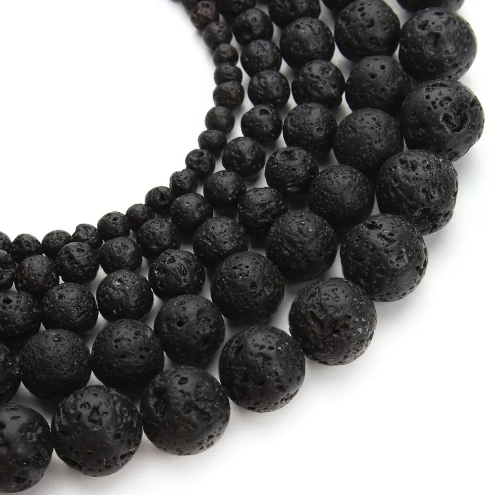 

Top Quality Round Ball Black Natural Stone Lava Bead Volcanic Rock Loose Beads 4mm 6mm 8mm 10mm 12mm DIY Bracelet Jewelry Making