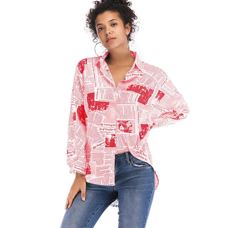 2019 летняя новая модная газетная рубашка с буквенным принтом женская однобортная