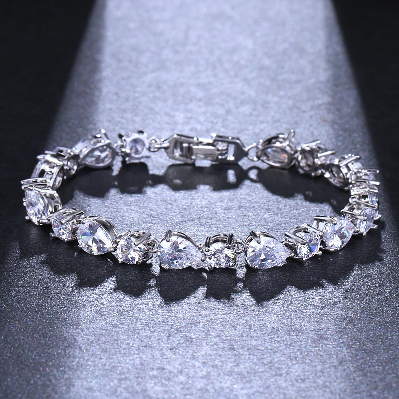 White Gold LXOEN дизайн австрийский кристалл браслет AAA циркон элементы 3 цвета роскошные брендовые браслеты модные ювелирные изделия для женщин - Окраска металла: White Gold