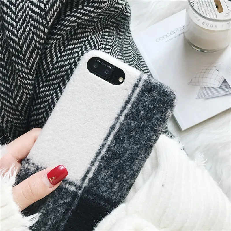 Шерстяного материала чехол для телефона для iPhone XS Max/XS/XR три сумки материала 7/8 6/6S 7 plus/8 plus фланель защитный чехол(розовый/белый