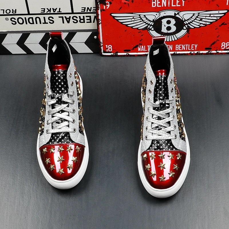Мужская брендовая Дизайнерская обувь с заклепками и американским флагом