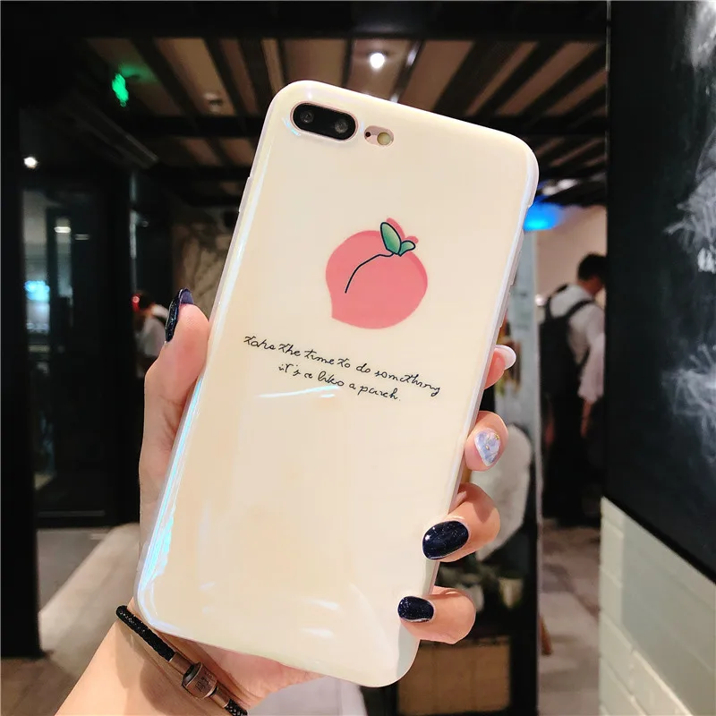 Для iPhone X Розовый Прекрасный Чехол+ пленка из закаленного стекла для iPhone 6 6 S 6splus 7 7plus 8 8 plus милый персиковый чехол - Цвет: only case