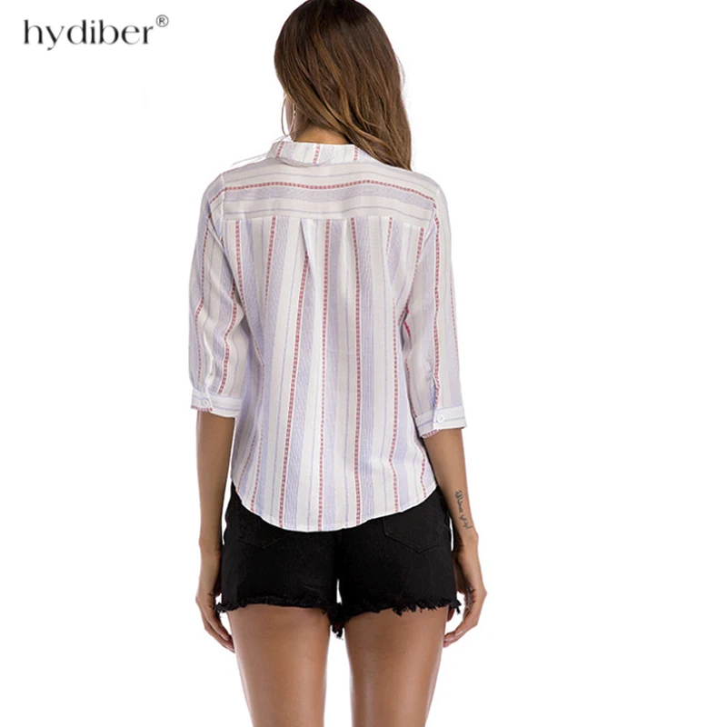 Летние женские топы и блузки с длинным рукавом Женская Повседневная рубашка три