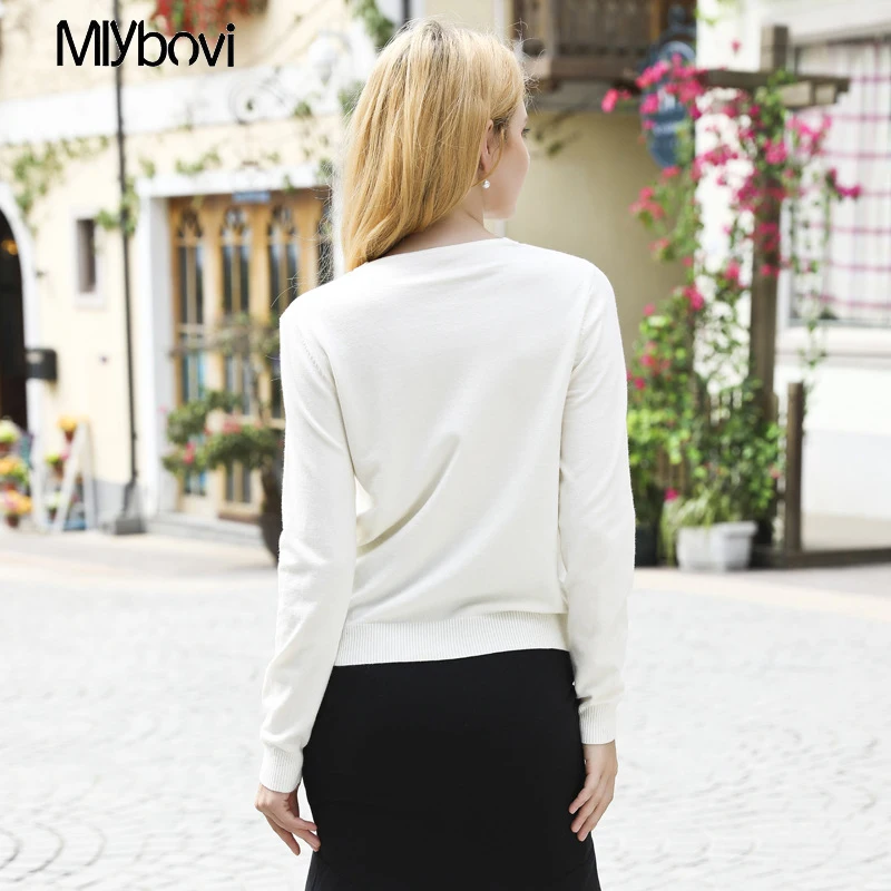 Женский белый свитер с вырезами вязаный зимний Повседневный пуловер v-образным