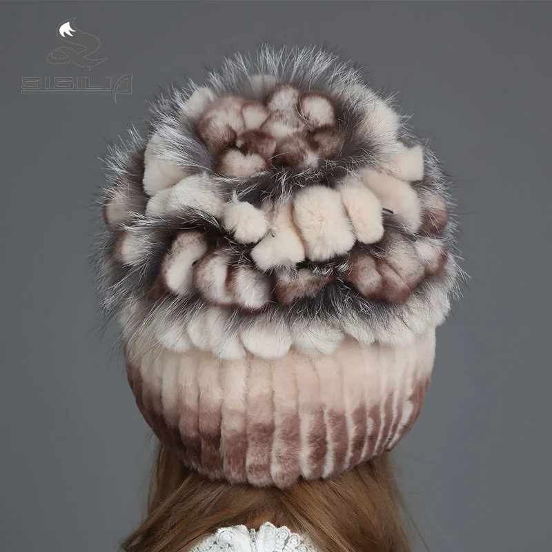 SISILIA 2017 зимние женские шапки из кроличьего меха с лисьим мехом модные теплые