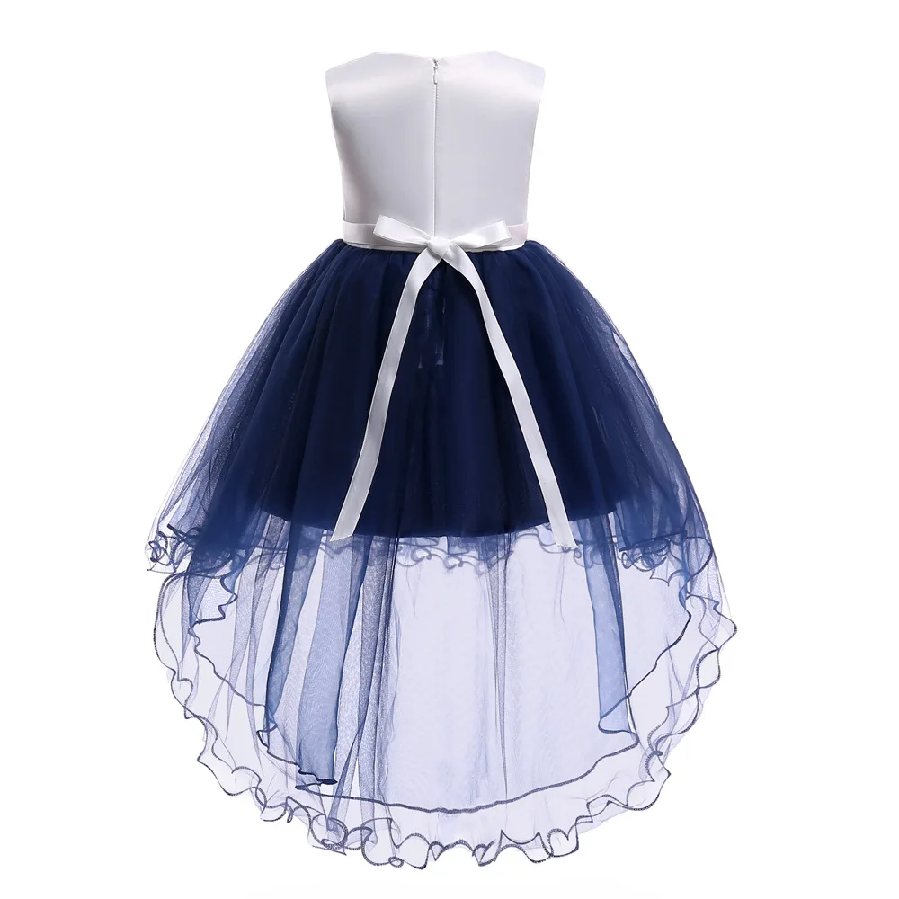 Платье без рукавов для девочек белое и синее кружевное платье принцессы вечерние
