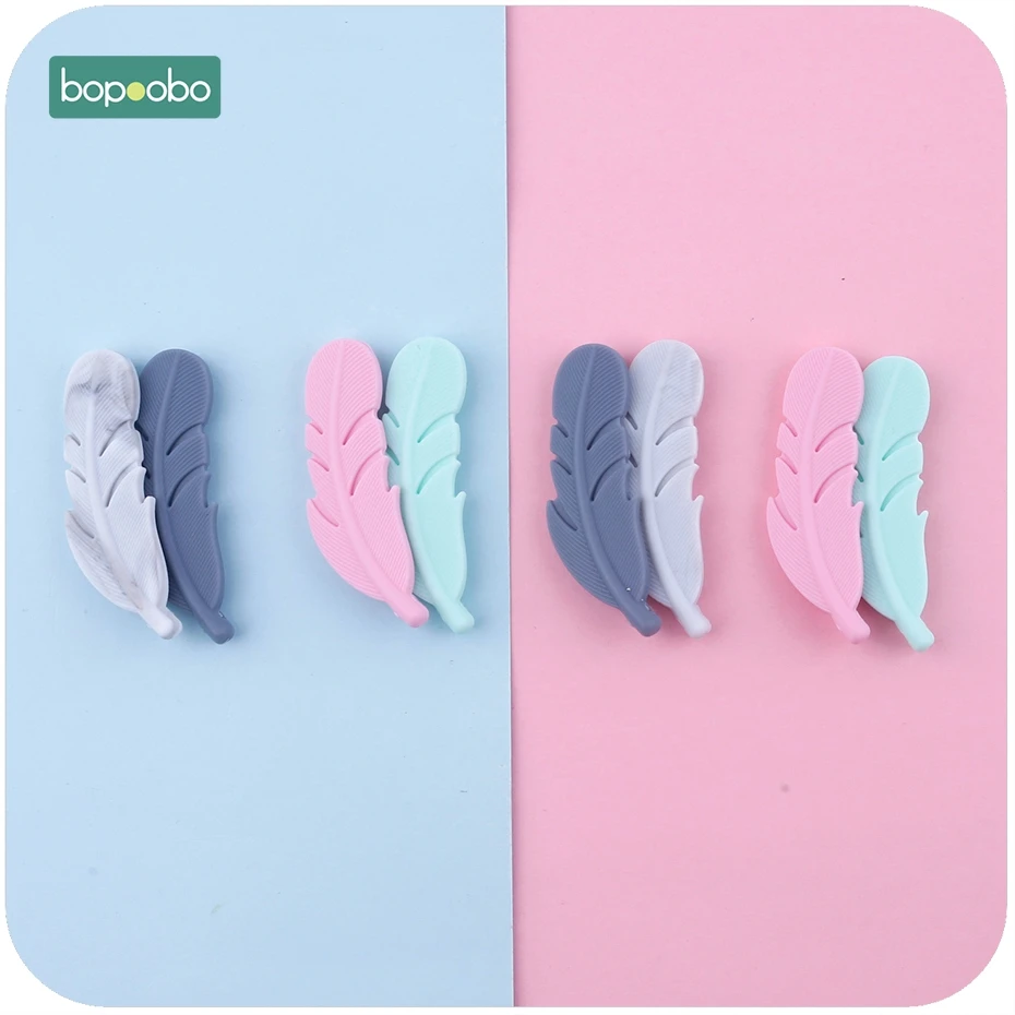 Силиконовый Прорезыватель bopobo с перьями, 2 шт., аксессуары для кормления, DIY ожерелье, Прорезыватель зубов, подарок, не содержит бисфенол, силиконовые подвески, Детские Прорезыватели