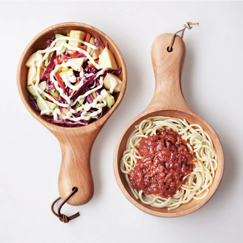 Большая Твердая здоровая деревянная чаша с длинной ручкой миска для фруктового