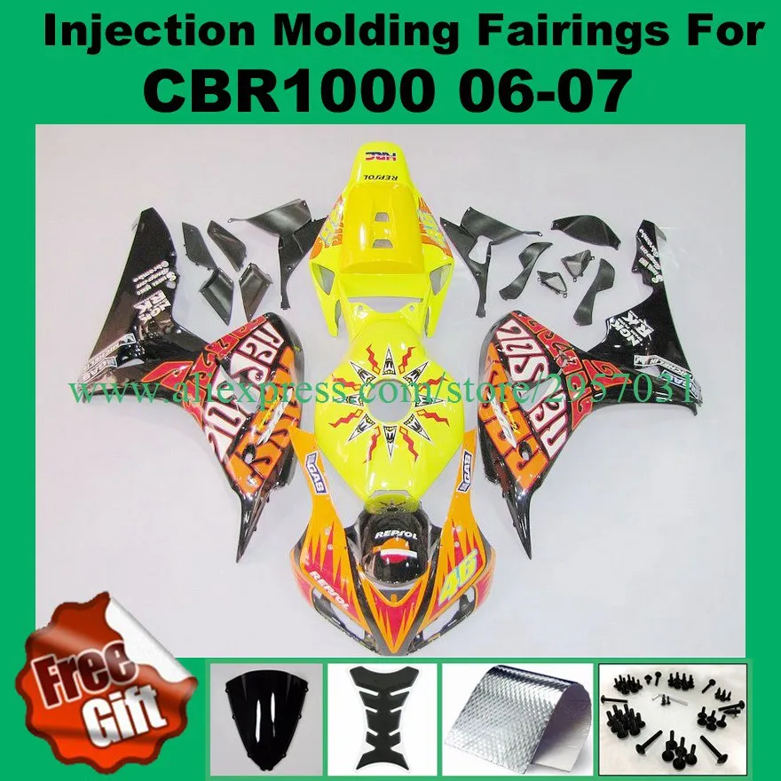 

Free screws+gifts Custom Injection molding fairings set for CBR 1000 RR 2006 2007 CBR1000RR 06 07 CBR 1000RR Flames
