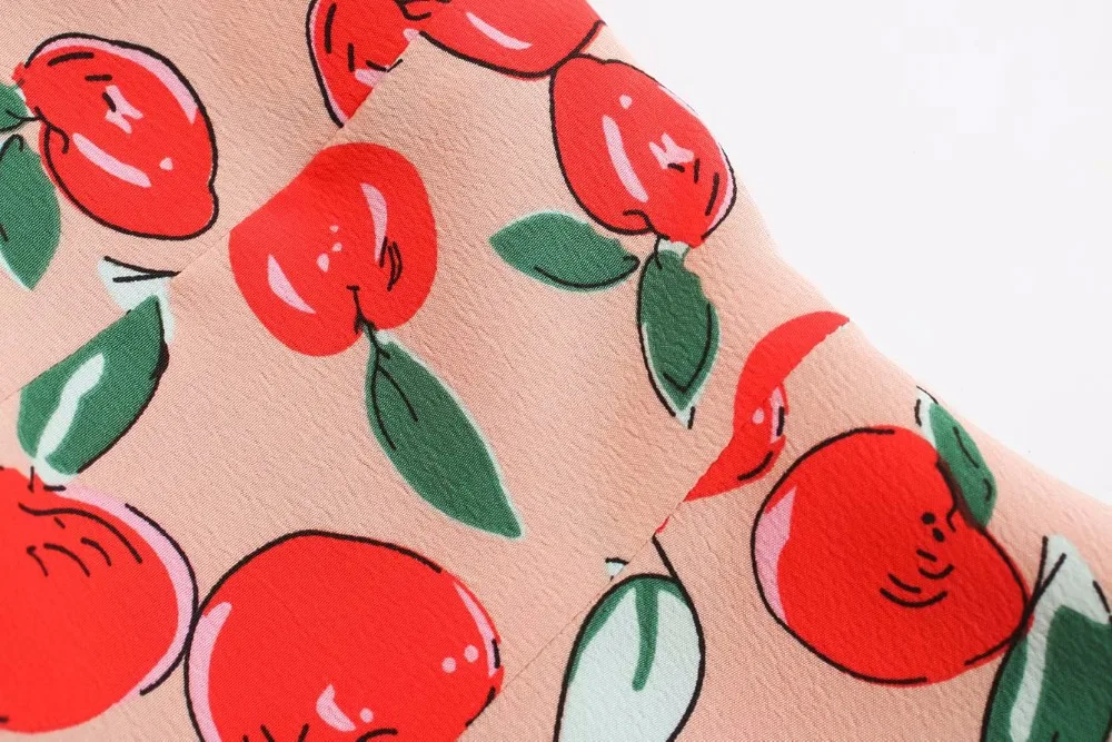 Bazaleas Франция кремовая вишня принт blusas винтажная женская блузка тонкие центральные значки blusa feminina Модные Топы Прямая
