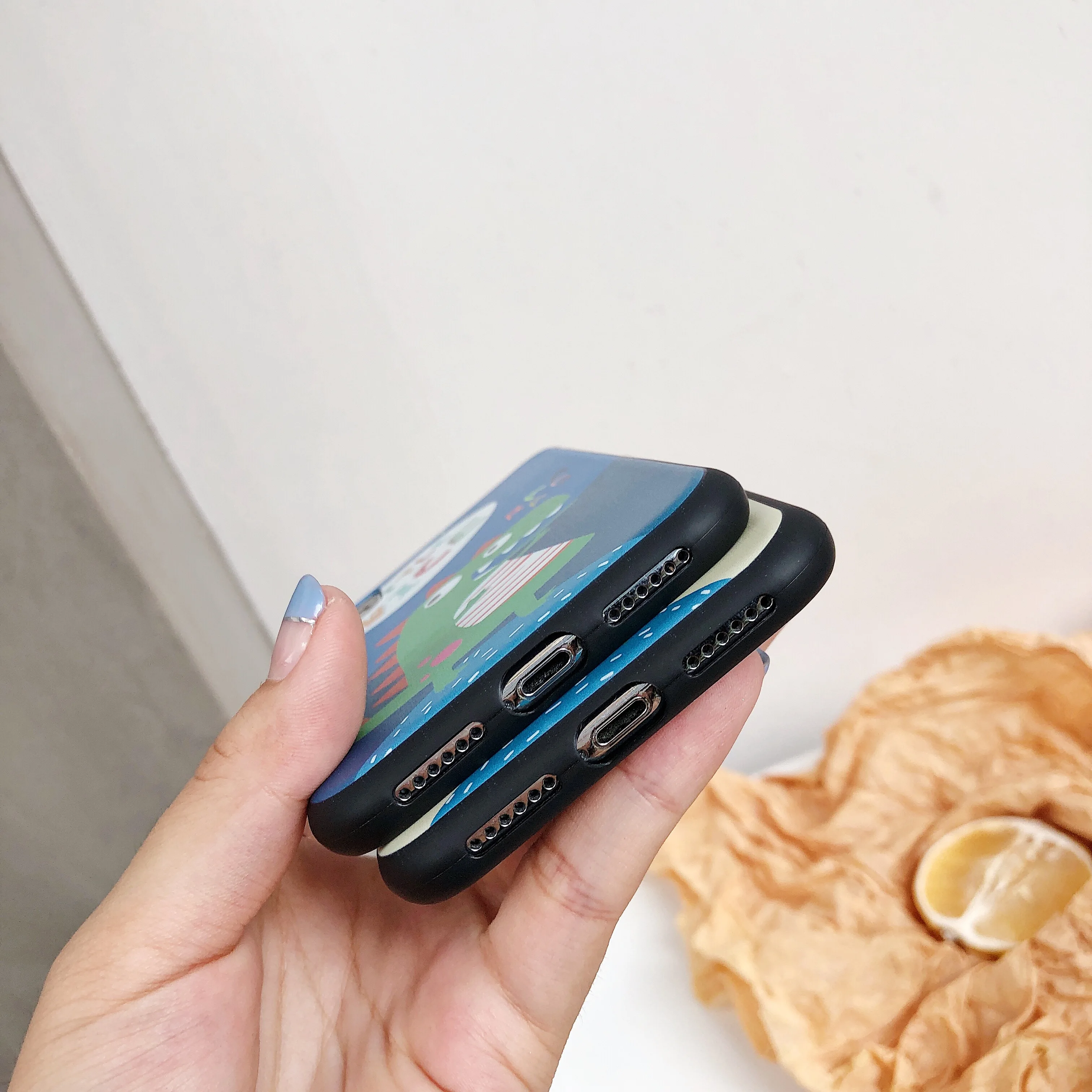 Cover Case For iPhone X Xr Xs Max Cute Cartoon Black border Green dinus 6 6s 7 8 Plus Silicon Soft TPU |