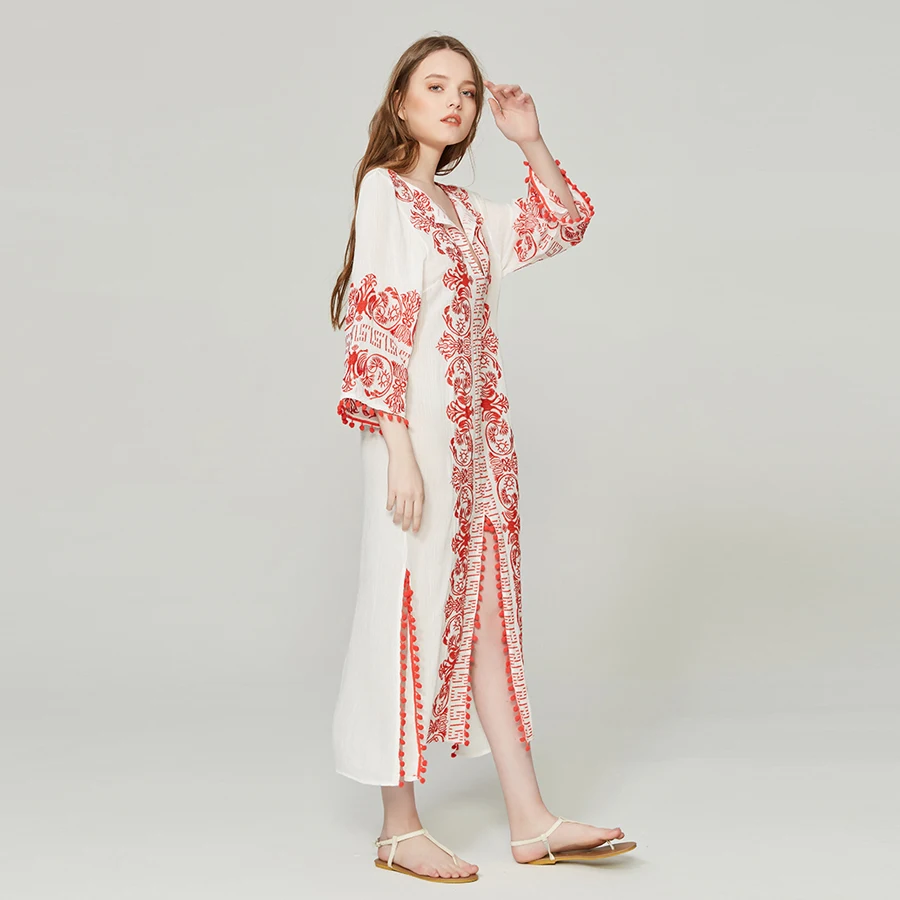 Женское длинное платье с цветочной вышивкой TEELYNN Boho повседневное белое прямое