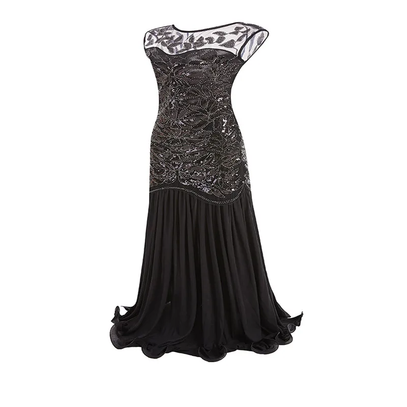 

1920s Beaded Sequins Gatsby Flapper costume Dress Long Vintage Women Sparkling See-Through Sexy NightClub Dress