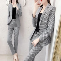 two piece set top and pants fashion professional plaid suit suit female temperament long sleeve tooling suit pants two piece