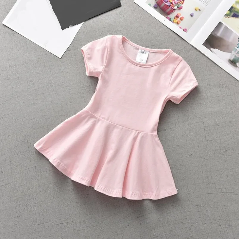 Baby Toddler Children Clothes Cotton Solid Short Sleeve Vestidos Summer T-Shirts Girls Shirts Dress Kids Dresses For Girl JW7451 | Детская