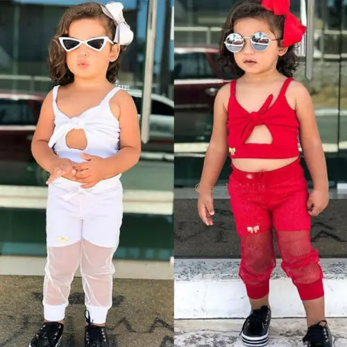 Одежда для девочек топ без рукавов длинные штаны комплект из 2