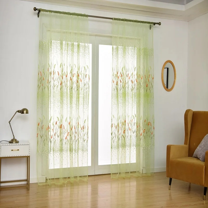 Шторы из прозрачного тюля с цветочным принтом и шипами|Занавески| |