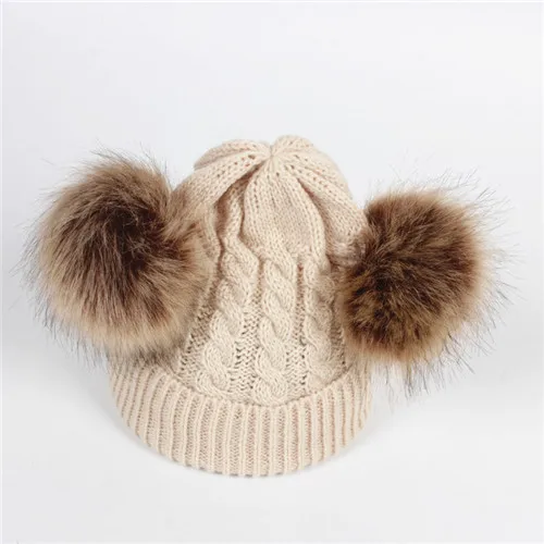 beige brown Вязаная шапка для новорожденных девочек с помпоном, твердые крышки для новорожденных мальчиков и девочек, Осень-зима, теплые вязаные шапочки, детская одежда Кепка - Цвет: beige brown