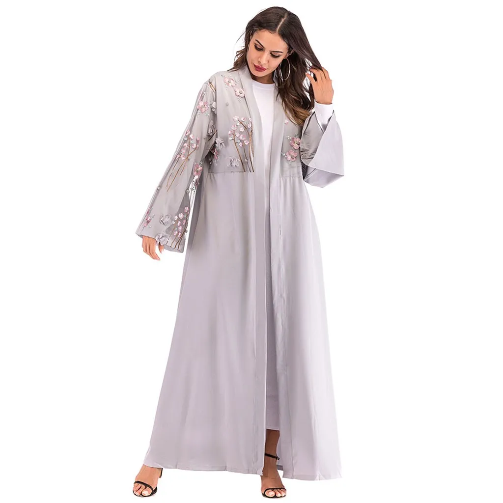 Мусульманское платье с цветочной вышивкой Abaya длинное кардиган объемным