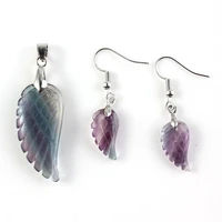 trendy beads popular silver plated flying angel wings pendant fluorite stone earrings fashion jewelry sets