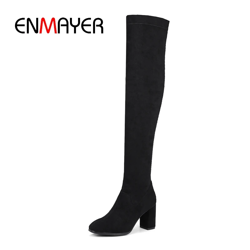 

ENMAYER/ботфорты из флока с острым носком женские зимние сапоги женские ботфорты Botas Mujer Invierno Size34-39 ZYL162