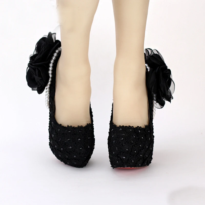 Туфли на выход с узором из черного кружева Красивые туфли платформе для
