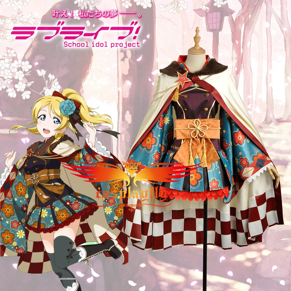 

Anime Love Live! Taisho Kimono Awakening Ayase Eli Cosplay Costume Custom Women Printed Hanfu Dress Cloak Headwears Halloween