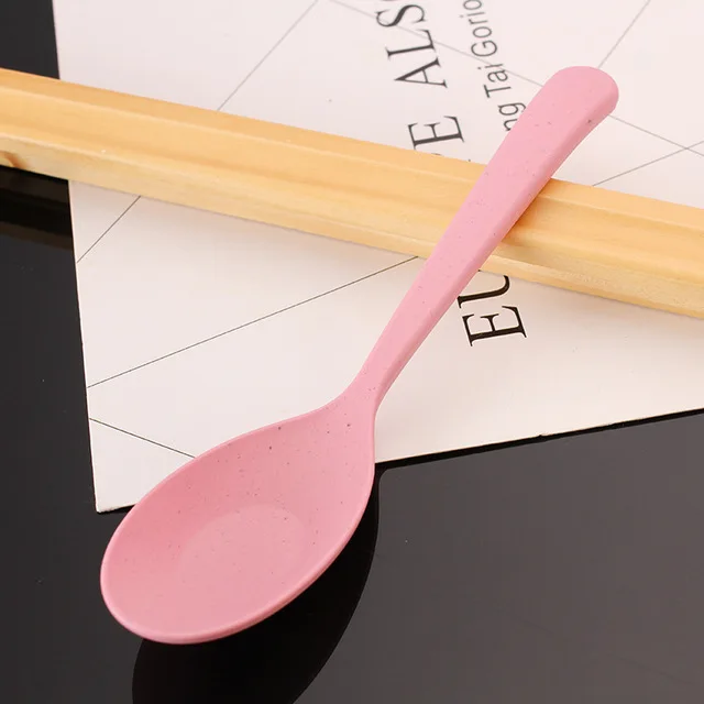 Pink Spoon Детская пшеничная соломенная столовая посуда миска детская тренировочная чаша Милая картонная посуда набор детского питания - Цвет: Pink Spoon