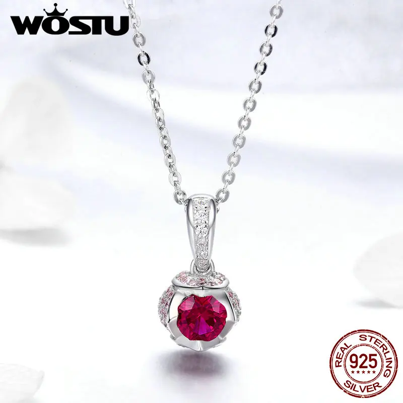 WOSTU новинка серебро 925 пробы красный тюльпан розовый циркон кулон роза цветок
