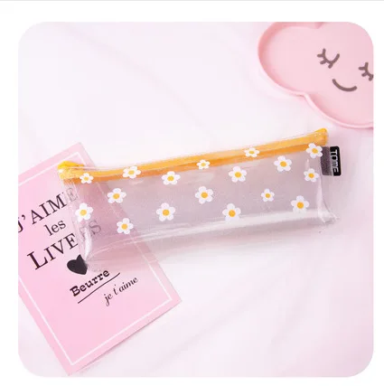 Huangsexiaohuaduo 1Pcs Kawaii Pencil Case Flower transparent Gift Estuches School Pencil Box Pencilcase Pencil Bag School Supplies Stationery - Цвет: Huangsexiaohuaduo